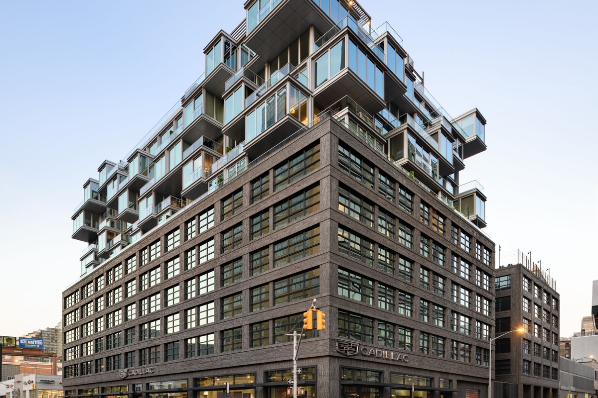 Photograph of a completed architectural facade at West 47th Street